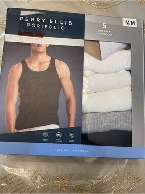 Perry Ellis 5-Pack Ribbed Tank Tops - Black, White, Gray, Tan